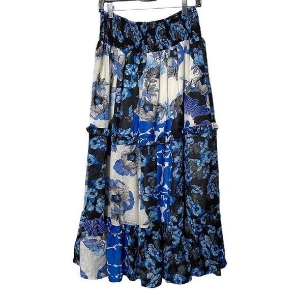 NWT CHRISTIAN SIRIANO Blue Flora Patchwork Full Maxi Skirt M - Picture 4 of 7